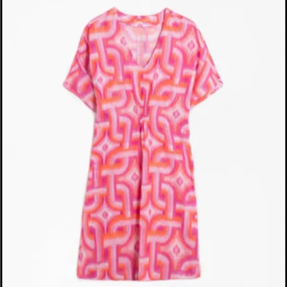 Vilagallo Ikat caftan- Pink orange geometric